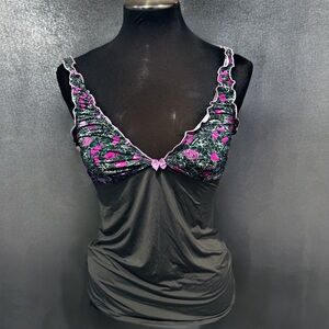 💞Diesel Womens Lingerie Camisole Floral Ruffle Trim Stretch Top Size M Y2K